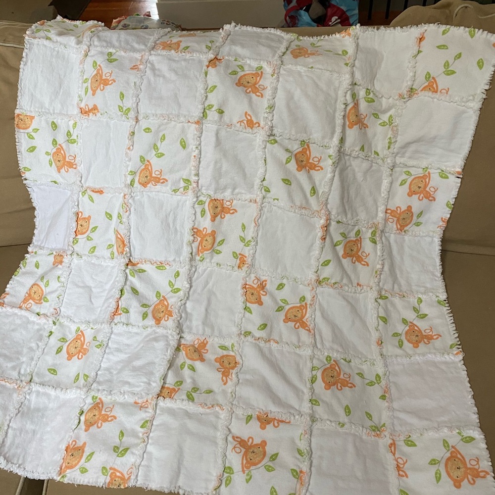 Brand new! Handmade cozy rag quilt, with monkeys